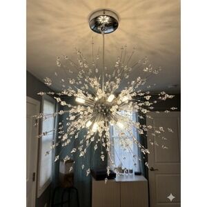 Modern Crystal Sputnik Starburst Chandelier 24" Drop Chrome LED Dandelion Light